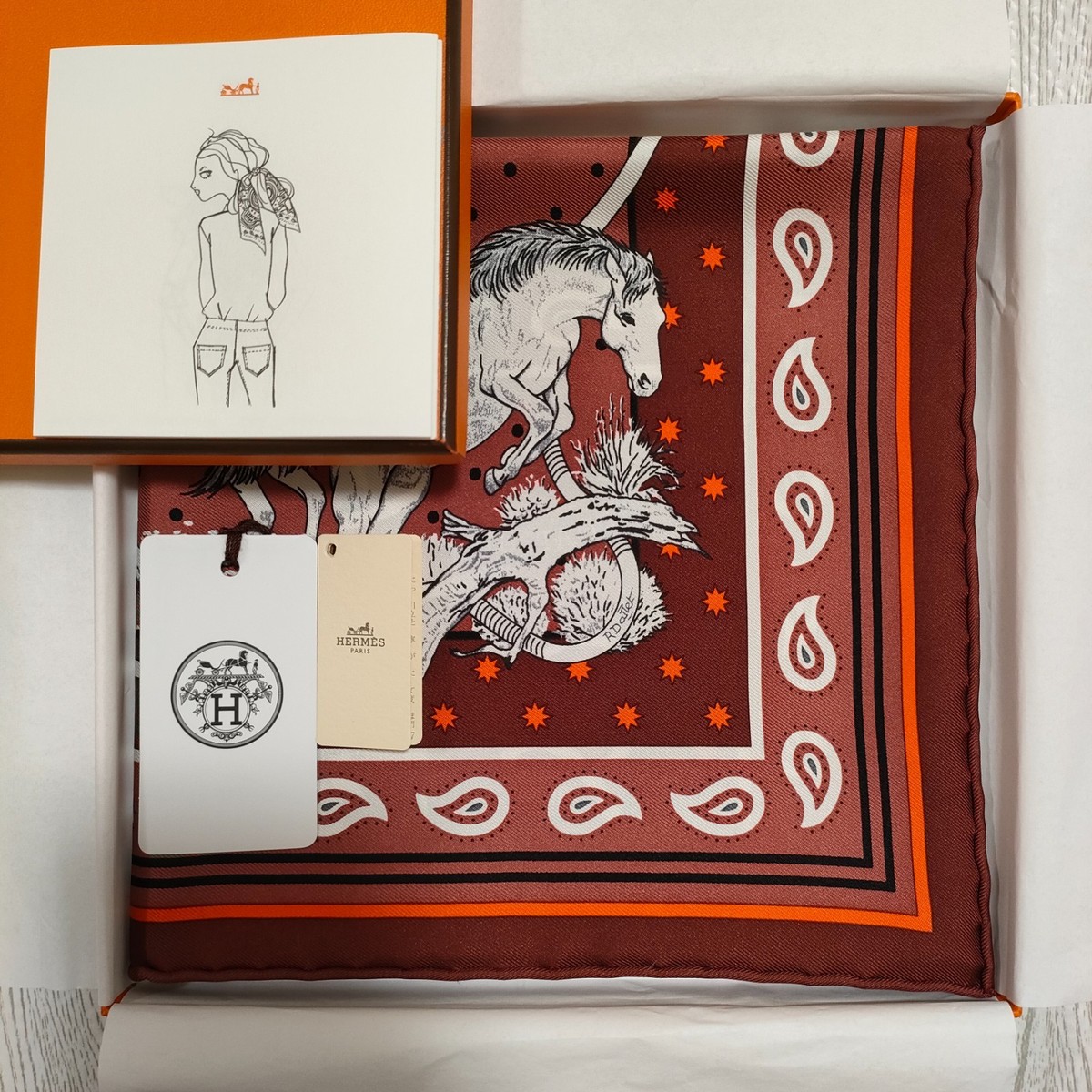 Unused w/box HERMES Carre 55 LES MUSTANGS Horse Silk Scarf 55cm US