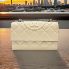 TORY BURCH Fleming Quilted Leather Small Convertible Shoulder Bag/Vanilla/$575
