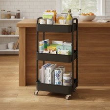 3-Tier Rolling Storage Cart for Stylish Home Organization - Lockable Wheels