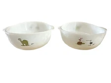 Vintage Anchor Hocking Fire King Set Of Two Bowls With Kids Designs