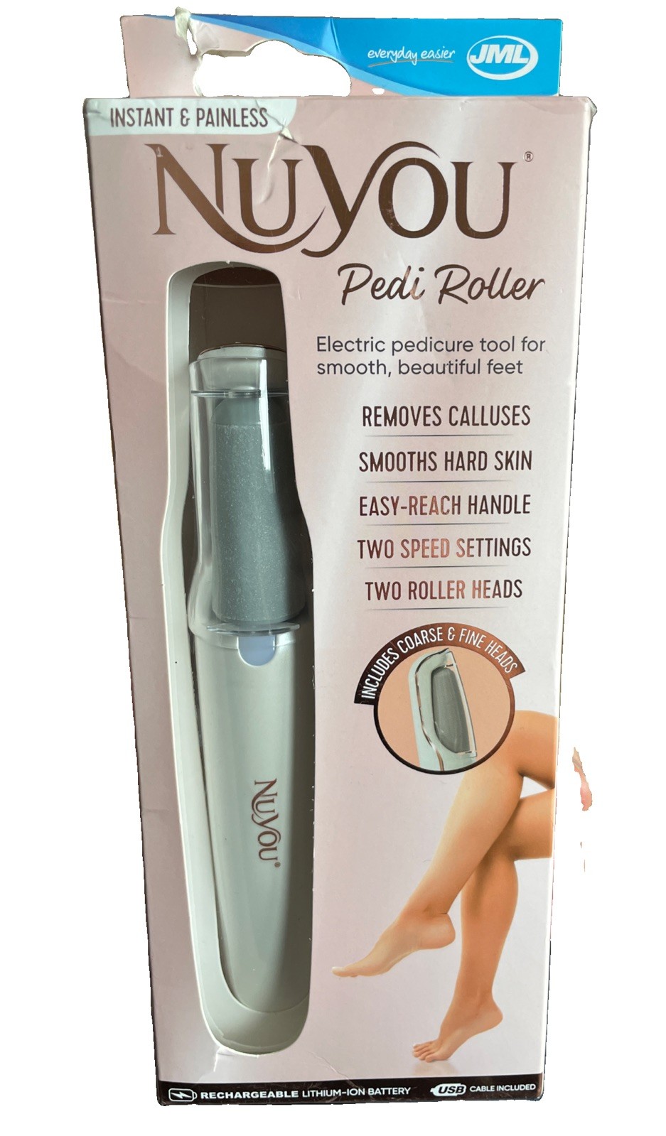 Nuyou Electric Pedi Roller Callus Hard Skin Remover Rechargeable USB 2 Heads
