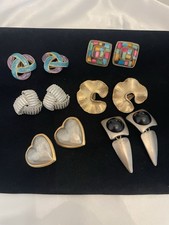 VTG Clip Earrings Lot STATEMENT RUNWAY STYLE Mosaic Geometric Dangle MORE Read