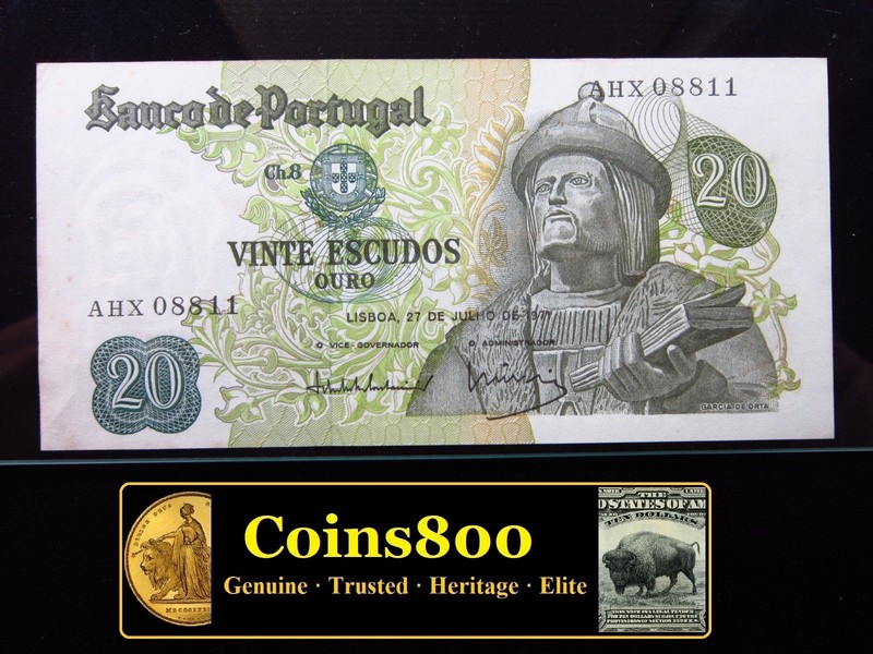 Portugal 20 Escudos 1971 EF Portuguese Banknote Money 1g8811