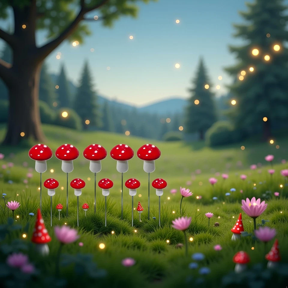 10Pcs Red Garden Stakes Mushroom Miniatures Indoor Outdoor Silhouette Fairy Gard - Image 4 of 4