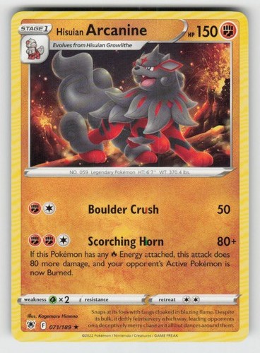 Hisuian Arcanine 071/189 Rare Astral Radiance Near Mint