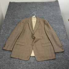 Hart Schaffner Marx Blazer Men 48R Tan Houndstooth Windowpane Sport Coat Classic