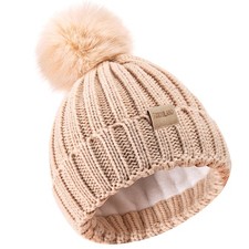 Children's Winter Warm Pompom Hat Fleece Lined Knit Beanie for Kids 3-9