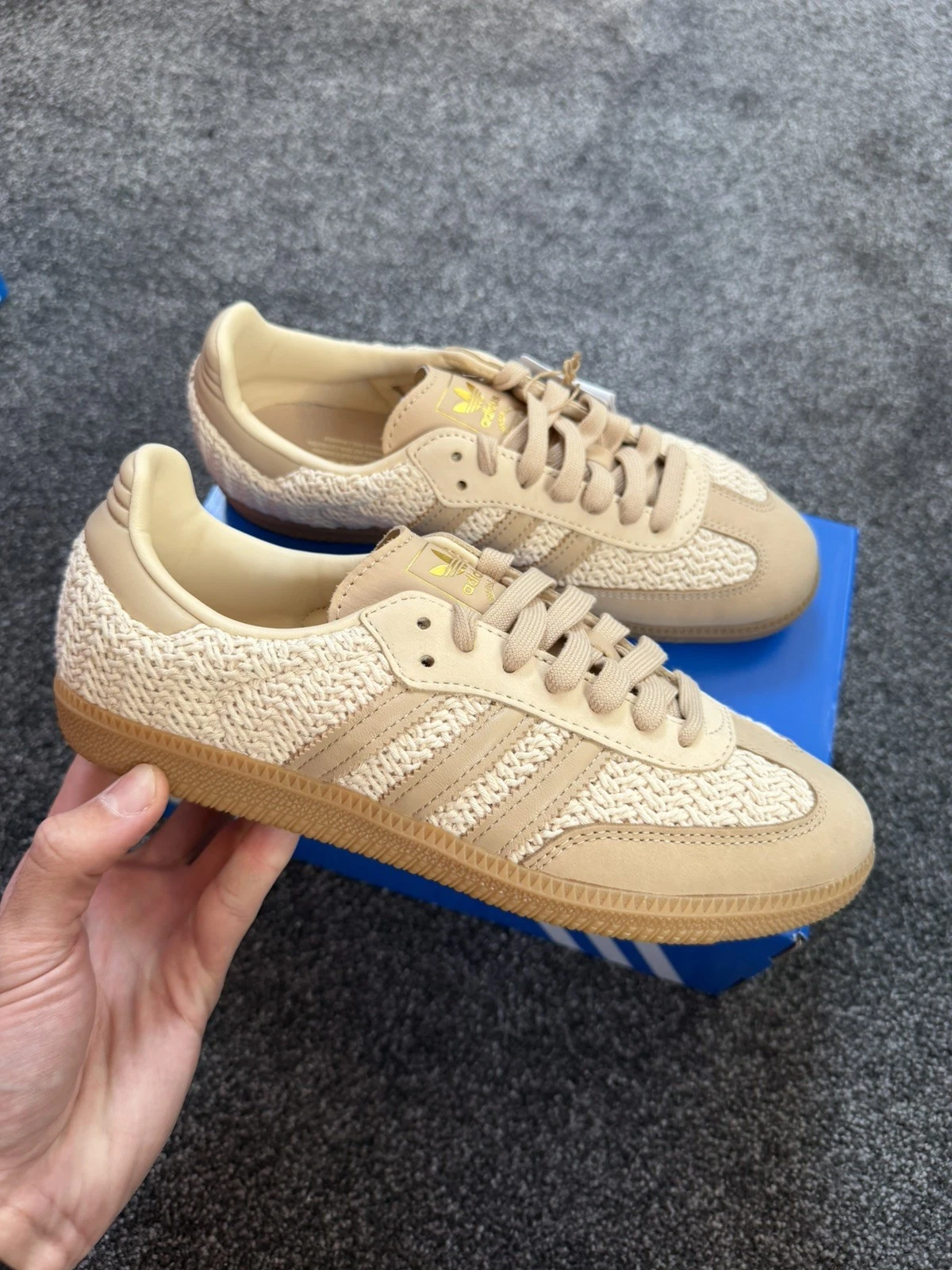 UK 6 Adidas Samba OG W Beige Gum Trainers JR9446 New Box