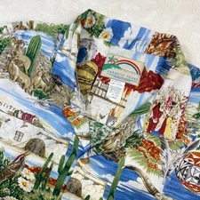 Vintage Paradise Found Hawaiian Shirt  Southwest Pueplo Desert Rayon Camp Mes XL