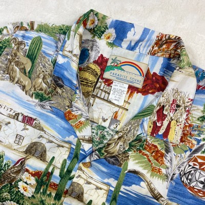 Vintage Paradise Found Hawaiian Shirt  Southwest Pueplo Desert Rayon Camp Mes XL