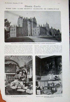 Alter antiker Druck 1905 Glamis Castle Earl Strathmore Wandteppiche Zeichnung 20.