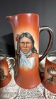 Pitcher & 2 Tankards Native American Indian 12” Portrait Pottery Transferware — photo 8