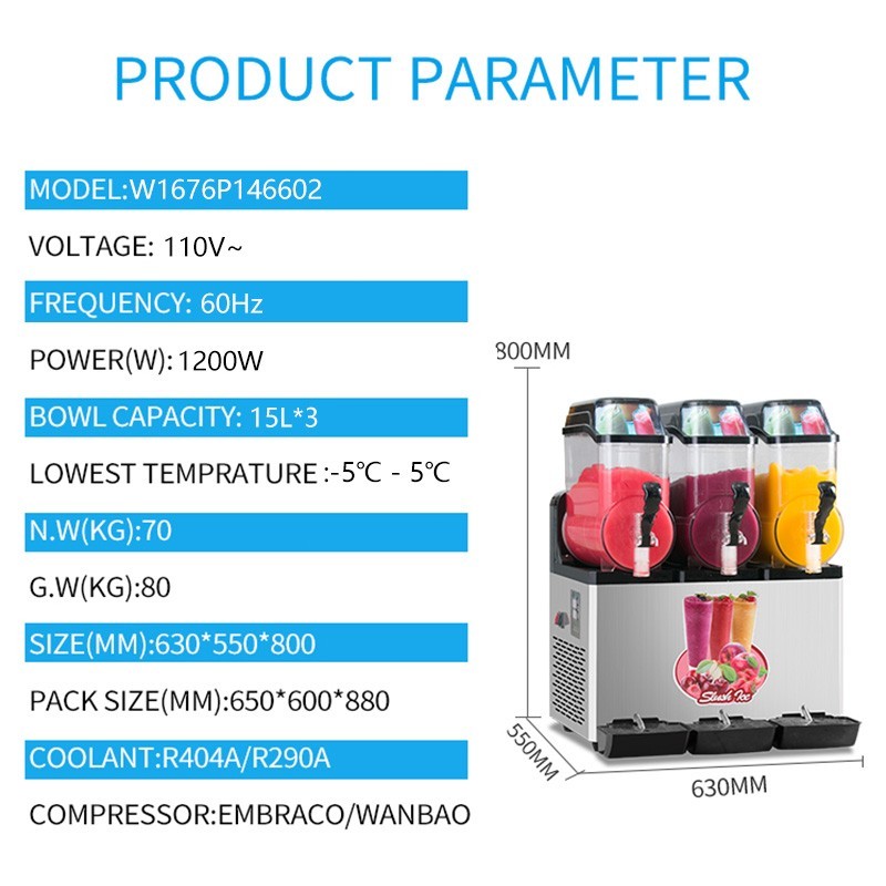 Commercial Slushy Machine 15L/4Gal x3 Tank Margarita Smoothie Frozen Drink Maker