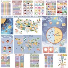 16 Educational Posters for Preschoolers, Laminated PreK Learning Poster Chart...
