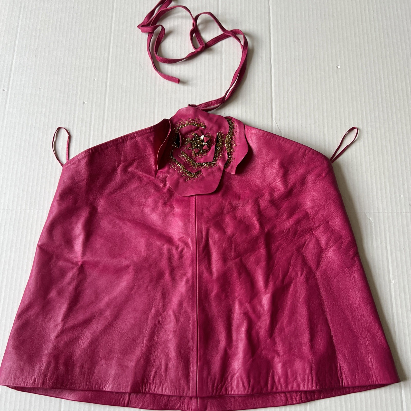 Ramy Brook Sz S 100% Lamb Leather Pink Top Halter Sleeveless Lined Party NWT