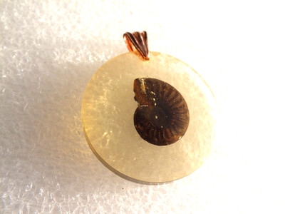 Vintage - Kettenanhänger mit Ammoniten - Fossil in Kunstharz /Acrylglas - MG 20