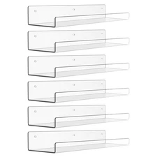 6 Pack Acrylic Shelves for Wall Storage, 15" x 4“ Floating Bookshelves for Ki...