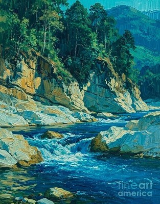 new handmade Painting on 20''*24'' canvas  Rushing River Through Rocky by Wendy