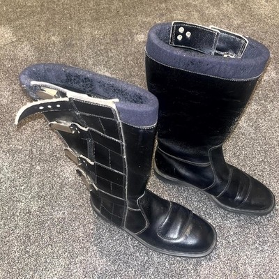 Dr. Martens hohe klobige Biker-Stiefel Unisex 6 schwarz Leder runde Spitze seitlicher Reißverschluss
