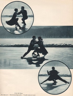 EIS EISKUNSTLAUF. H. & M. Curry - Paar Deep Spin 1935 alter Vintage Druck