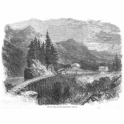 USA Railway in the Cascade Mountains OREGON - Antique Print 1866