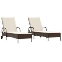 Sonnenliegen Mit Auflagen 2 Stk. Braun Poly Rattan