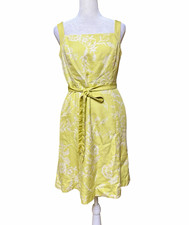 Ann Taylor LOFT Petites 6P Yellow White Floral Silk A-Line Dress Square Neck