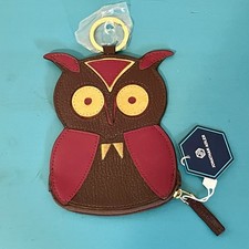 Jonathan Adler Owl Coin Purse Brown Burgundy Leather Key Ring NWT