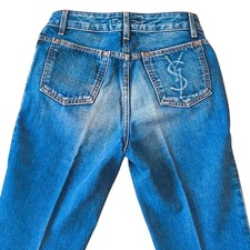 USED YVES SAINT LAURENT BACK LOGO JEANS, SEMI-FLARED, STRAIGHT DENIM, SIZE GOO