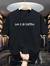 Men's Casual Summer Graphic T-Shirt - God is in Control Print, Short Sleeve, Cr