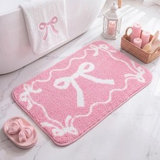 Pink Bow Bath Mat Bedroom Rug Cute Large Non Slip Washable 15.8x23.6 Inch
