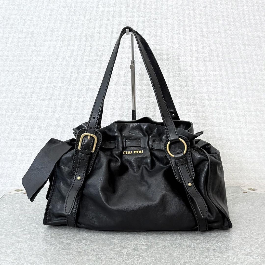 未使用 miu miu レザー ハンドバッグ VITELLO LUX Rare miu miu VITELLO LUX One Shoulder Bag Leather Black