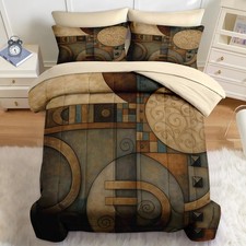Comforter Set Queen Size, Geometry Vintage 7 Pcs Bedding for Kids and Adults,...