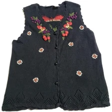 Vintage 90s Capacity Knit Sweater Vest Embroidered Grandma Core Floral Fruit Y2K