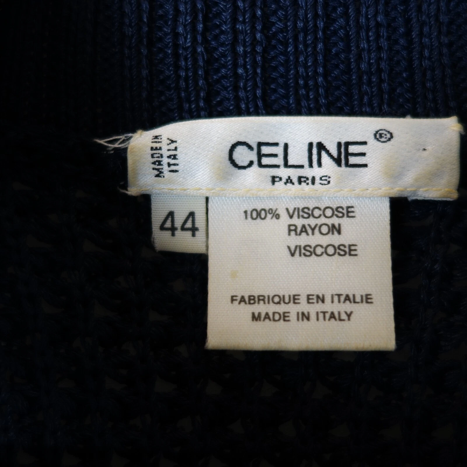Maglione girocollo vintage Celine Paris blu navy maglia rayon made in Italy taglia 44