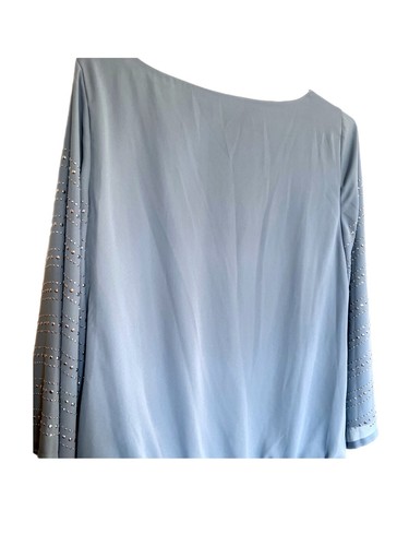 Blusa de fiesta Alfani 3/4 con manga campana tachonada azul gris dobladillo elástico talla 14 - Imagen 2 de 4