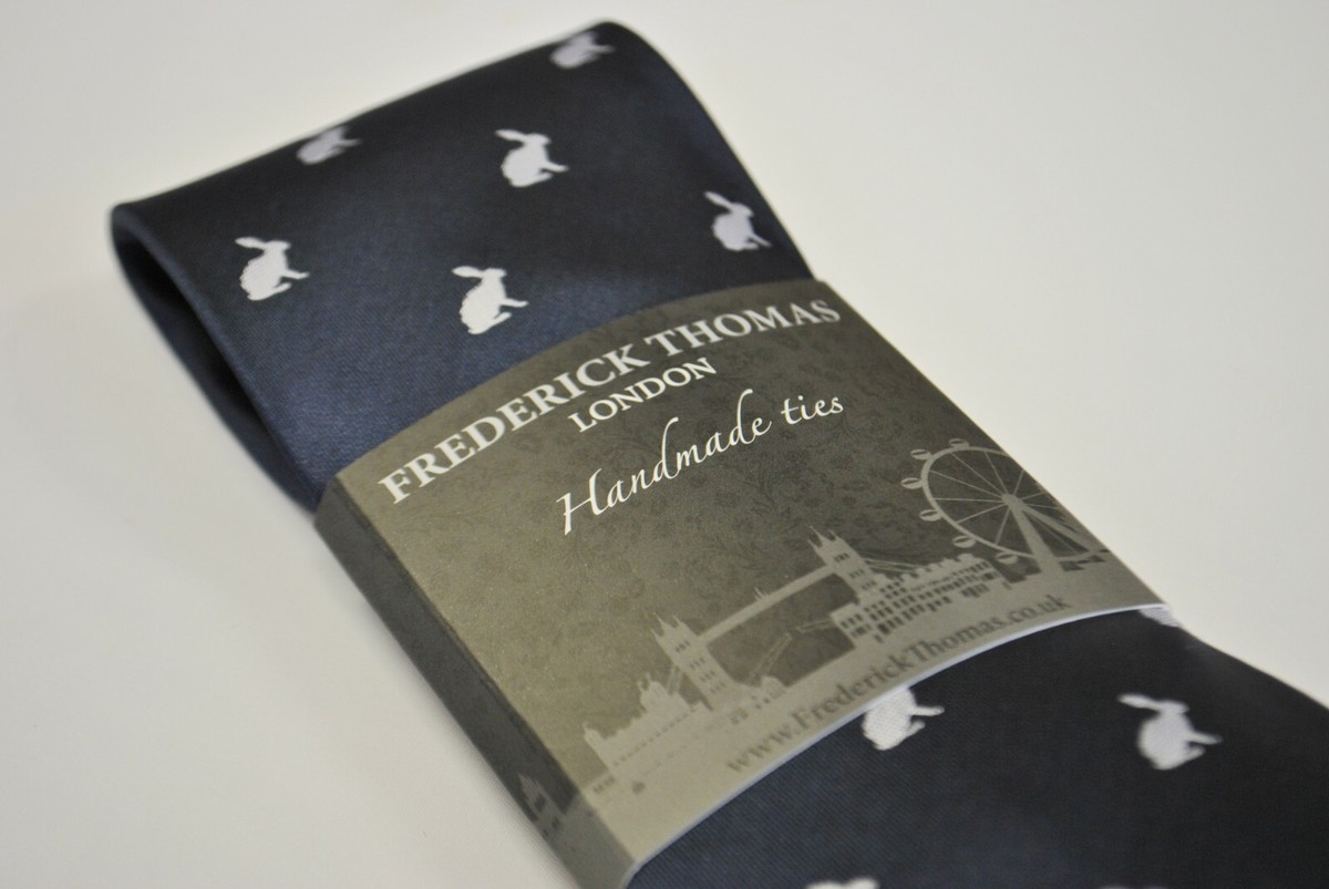 Frederick Thomas Blu Navy Cravatta Con Balzante Coniglio Bianco - Foto 7