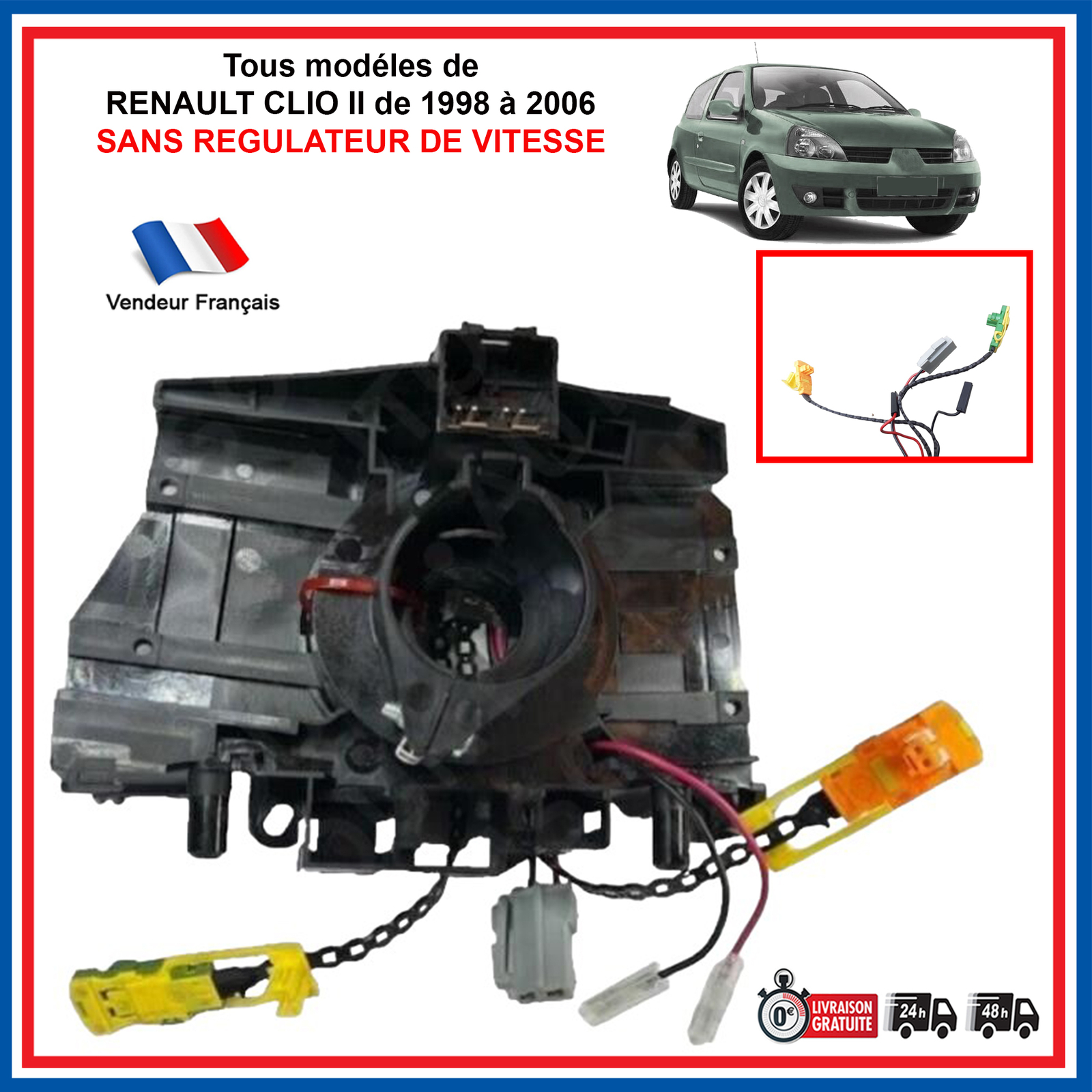 Contacteur tournant de rechange Clio 2 Campus 1.2 1.4 1.5 dCi moyeu volant