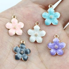 30pcs 14x17mm Mixed Alloy Enamel Flower Pendants Charms for DIY Jewelry Making