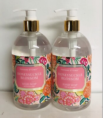 2 Bottles Harmony & Grace ~ Honeysuckle Blossom Hand Soap w/ Coconut Oil 16 oz