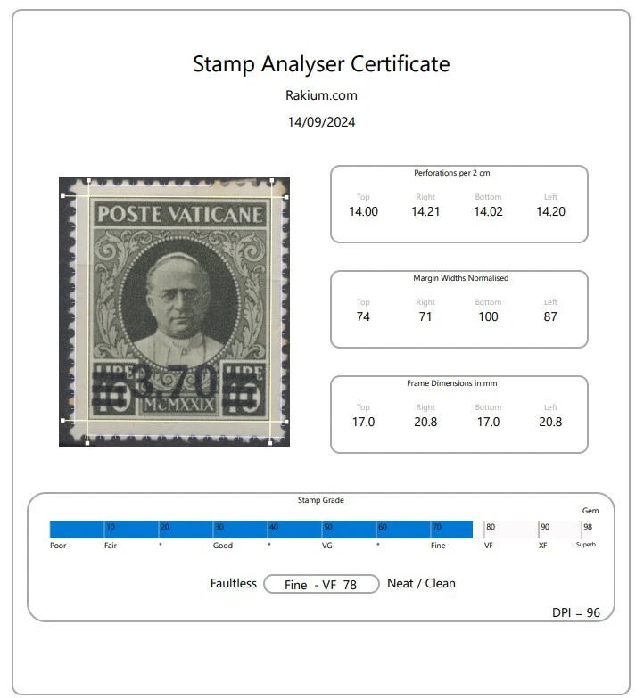 Vatican City Stamps: 1934 Pope Pius XI 3l.70 on 10l black. Mint SG40  CV £650 - Image 2 of 3