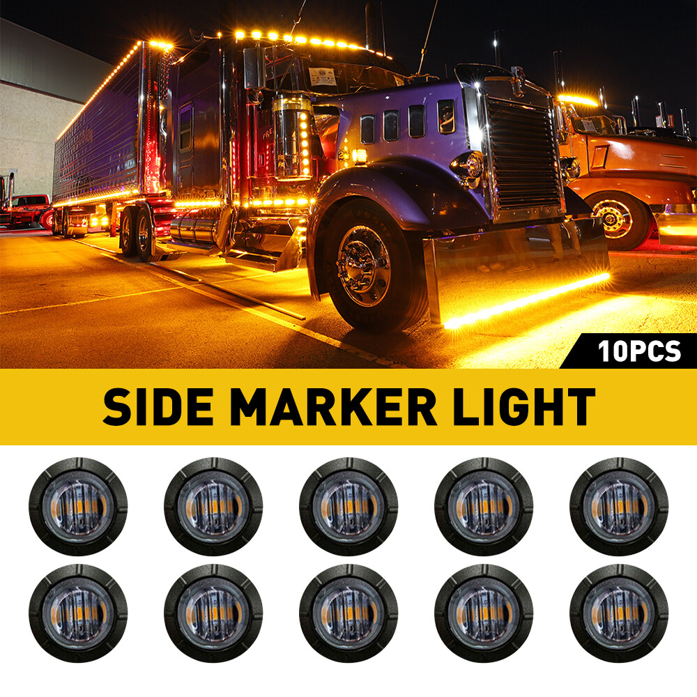 Marker Lights LED Trailer Truck Round Side Amber Light Lamps Left & Right Smoked