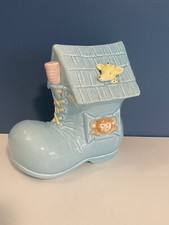 Vintage Inarco Blue Baby Shoe Planter w/ Giraffe  Bear 6  Excellent Condition