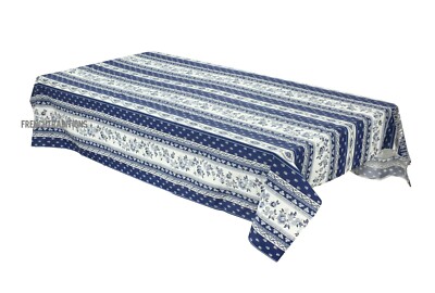 French Provencal 100% Coated Cotton Tablecloth Avignon Flowers Blue 59X98