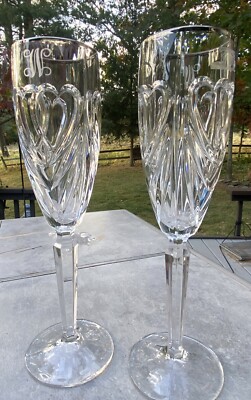 2~ Waterford Marquis Champagne Flute Platinum Rim Romance Collection  W  Crest