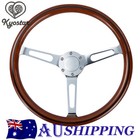 380mm Universal Classic Wooden Steering Wheel Wood Grain Trim Chrome Spoke 15''