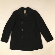 Womens Size 12 Regular LL Bean Black Wool Winter Pea Coat - Flaws Inside Lining