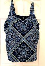 New w/Tags Lands End Deep Sea Navy Paisley Square Neck 26W Underwire Tankini Top