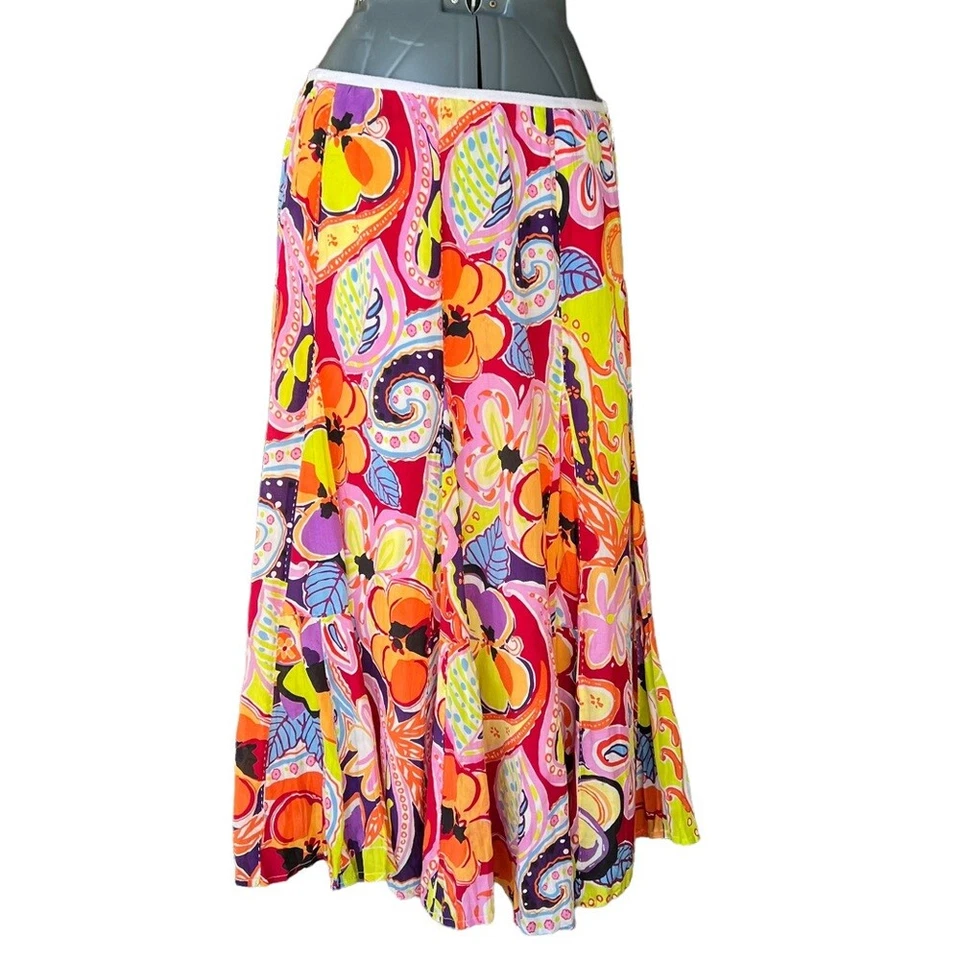 Falda vintage años 90 Peter Nygard seda/algodón mod paisley con volantes dobladillo-seda talla 8 Foto 3 de 4