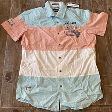 Men’s NWT $81 Camp David L Embroidered S/S Shirt Sky Sailor Fly High Blue Pink